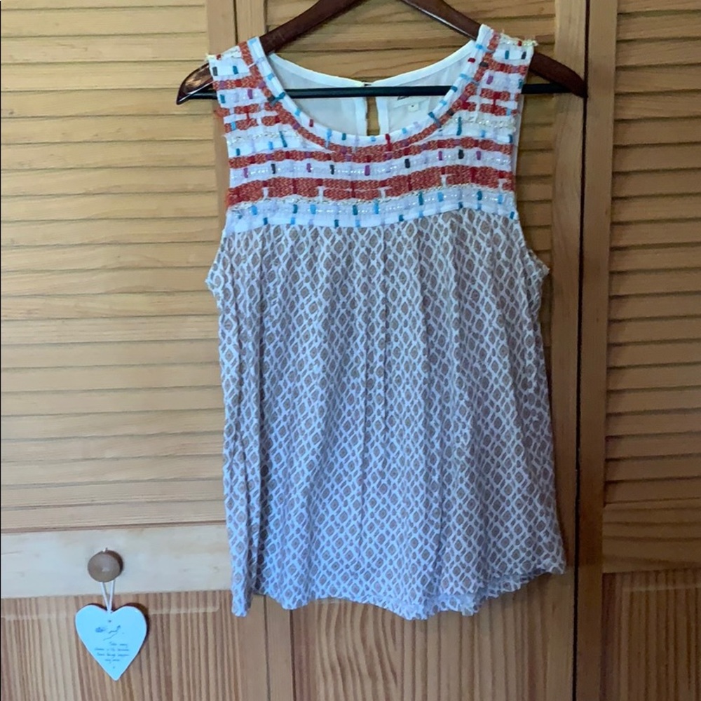 Anthropologie Red and White Lace Tank Top